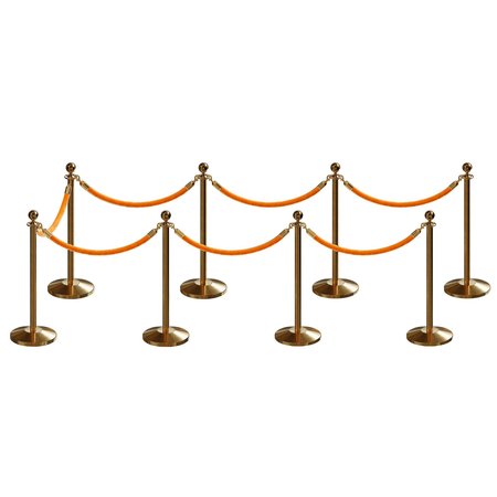 MONTOUR LINE Stanchion Post and Rope Kit Sat.Brass, 8 Ball Top7 Gold Rope C-Kit-8-SB-BA-7-PVR-GD-PB